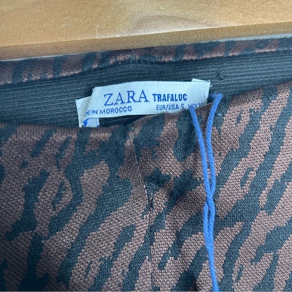 Zara Brown Animal Print Flare Pants M - Picture 4 of 10